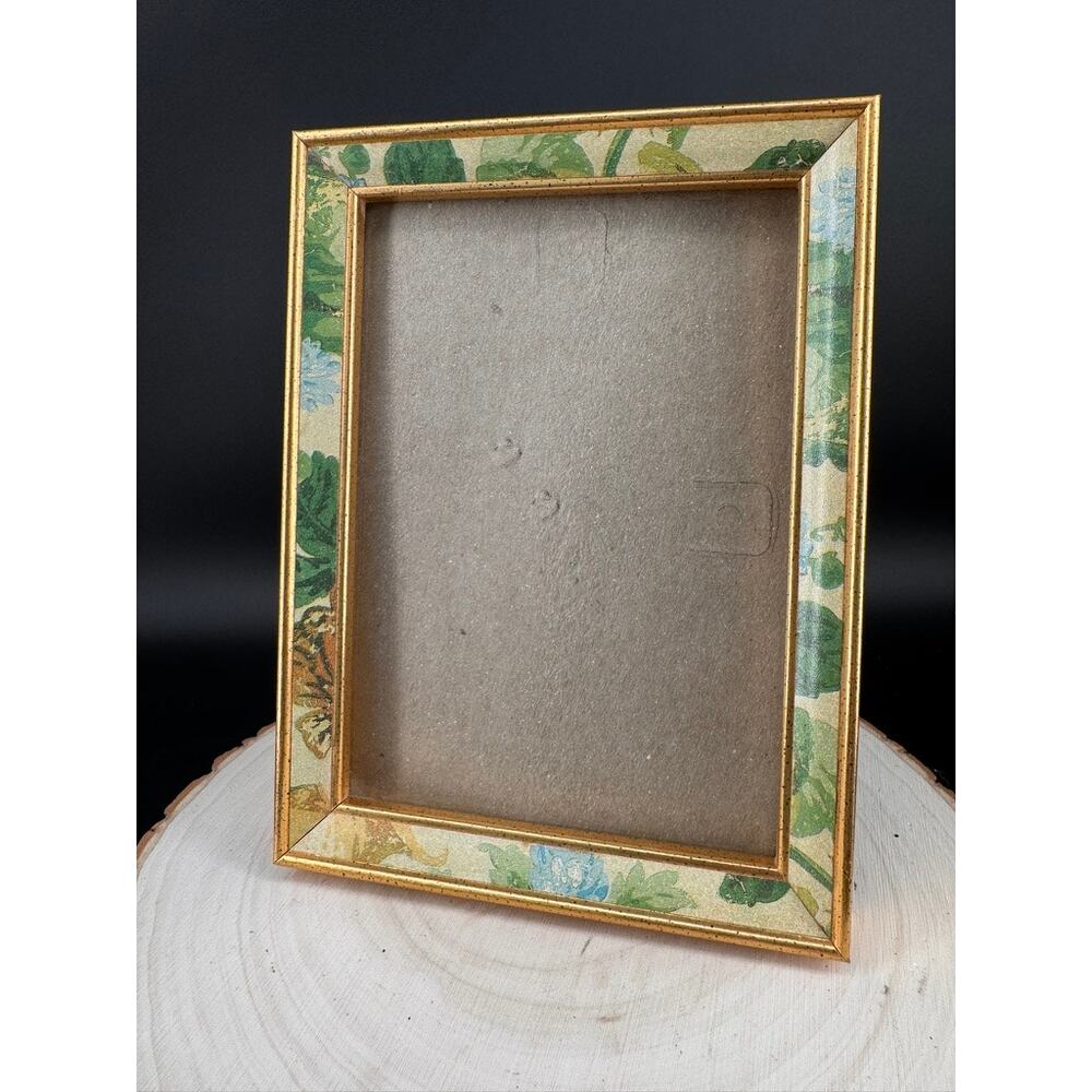 Vintage Green Floral Picture Frame Gold Tone Botanical 5x7 Frame